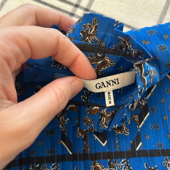Ganni Cloverdale 100% Silk Women’s Blouse Blue and Black EU 36 US Size 4 - Picture 11 of 15